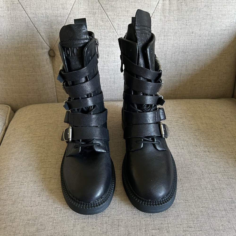 NWT DKNY Women's Ita Buckled Black Side Zipper Boots - Size 6M